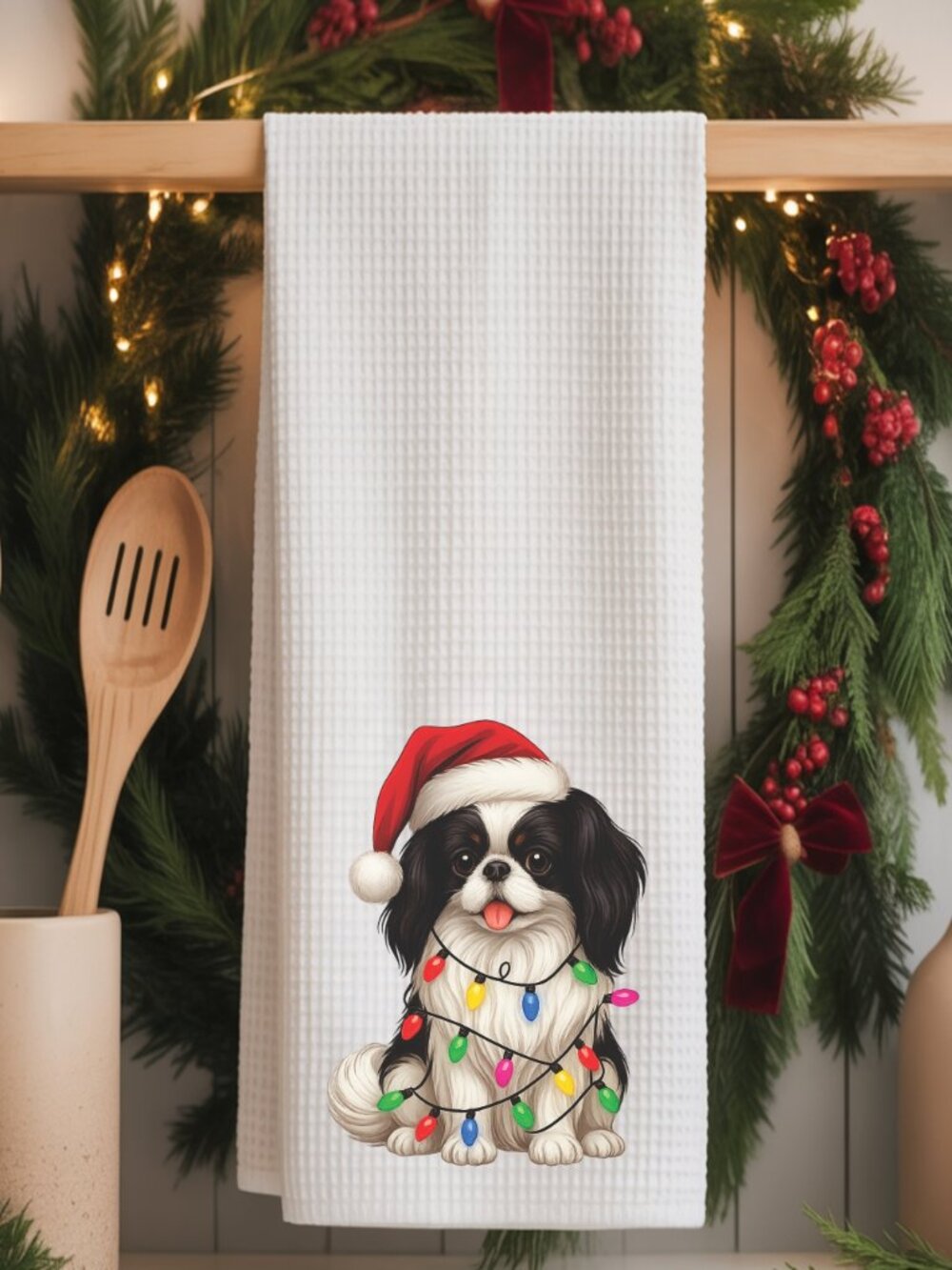 Japanese Chin Christmas Lights Decorative Kitchen Tea Towel